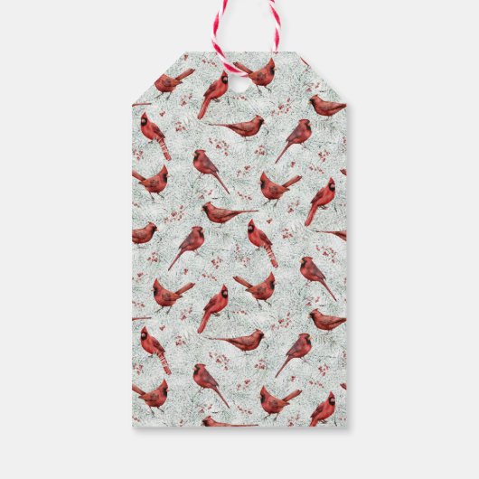 Rode kardinaal Snowy Pine Branch Kerstmis Cadeaulabel (Achterkant)