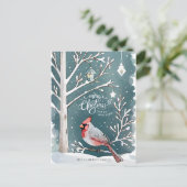 Rode Kardinaal Snowy Winter Landschap Kerstmis Feestdagenkaart (Staand voorkant)