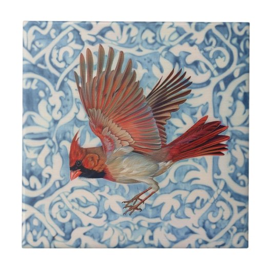 Rode Kardinaal tijdens de vlucht Tegeltje (Voorkant)