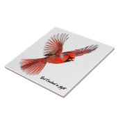 Rode kardinaal tijdens de vlucht tegeltje (Zijkant)