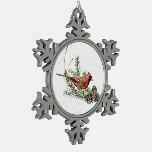 Rode kardinaal tin sneeuwvlok ornament (Links)