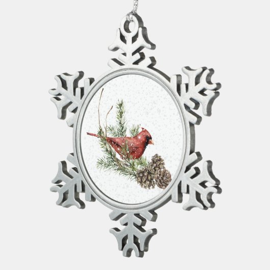 Rode kardinaal tin sneeuwvlok ornament (Rechts)