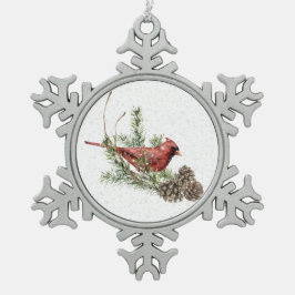 Rode kardinaal tin sneeuwvlok ornament