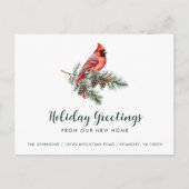 Rode Kardinaal Vakantie Groeten van New Home Aankondigingskaart (Voorkant)