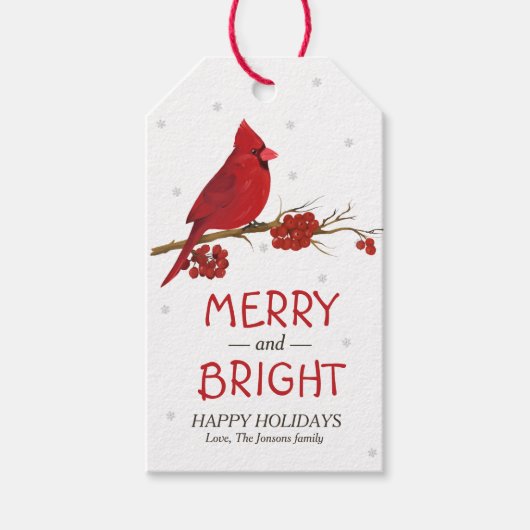 Rode Kardinaal Verjaardag Kerstmis Cadeaulabel (Voorkant)
