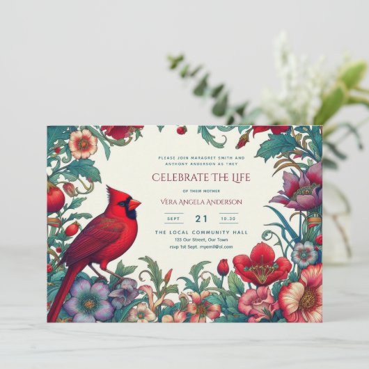 Rode Kardinaal Viering van het Leven Begrafenismon (Staand voorkant)