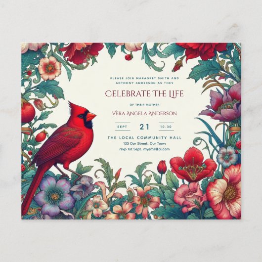 Rode Kardinaal Viering van het Leven Funeral Memor (Voorkant)