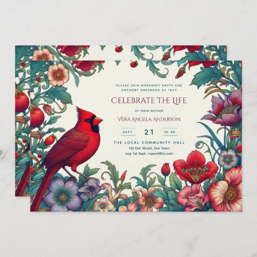 Rode Kardinaal Viering van het Leven Funeral Memor (Voorkant / Achterkant)