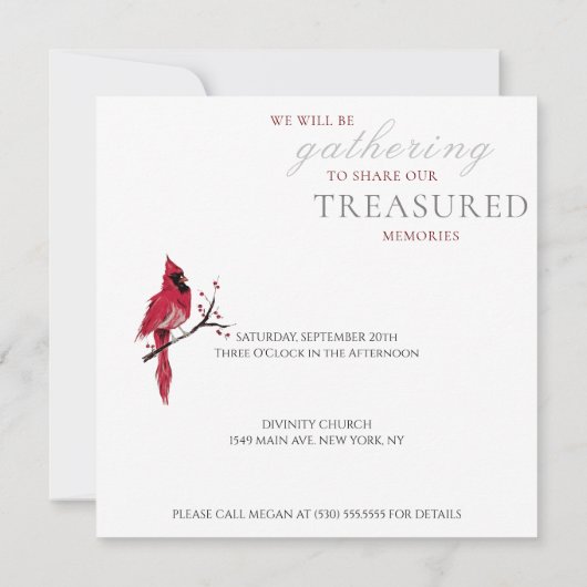 Rode Kardinaal Viering van het Leven Kaart (Achterkant)