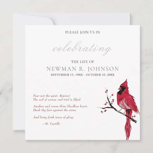 Rode Kardinaal Viering van het Leven Kaart (Voorkant)