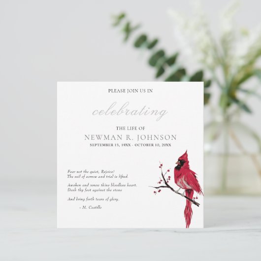 Rode Kardinaal Viering van het Leven Kaart (Staand voorkant)