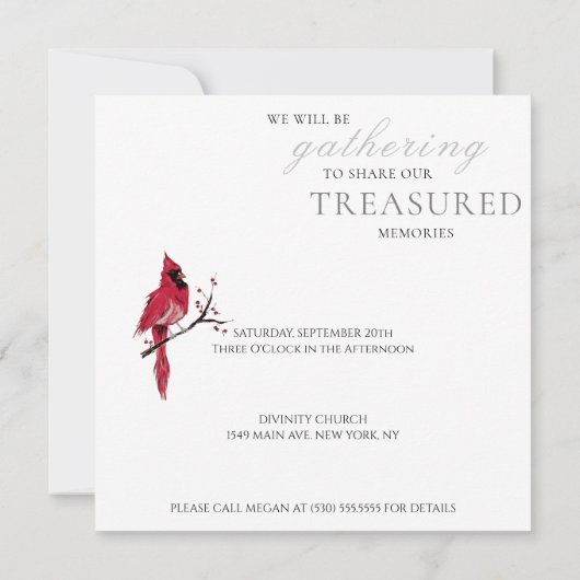 Rode Kardinaal Viering van het Leven Kaart (Achterkant)