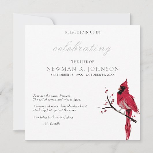 Rode Kardinaal Viering van het Leven Kaart (Voorkant)