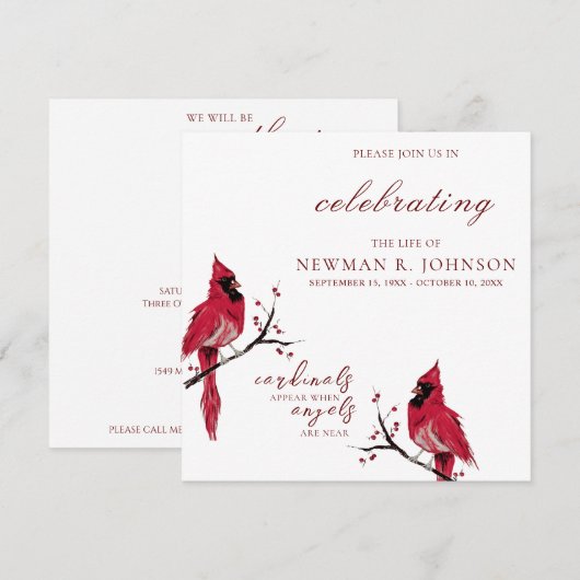 Rode Kardinaal Viering van het Leven Kaart (Voorkant / Achterkant)