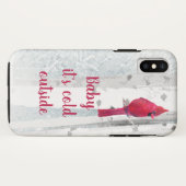 Rode Kardinaal Vogel besneeuwde Berkenboom Fun Quo Case-Mate iPhone Case (Achterkant (horizontaal))