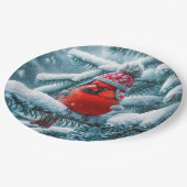Rode Kardinaal Vogel draagt Pet Papieren Bordje (Gekanteld)