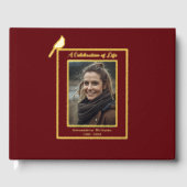 Rode Kardinaal Vogel Echte Folie Begrafenis Gastbo Gastenboek (Voorkant)