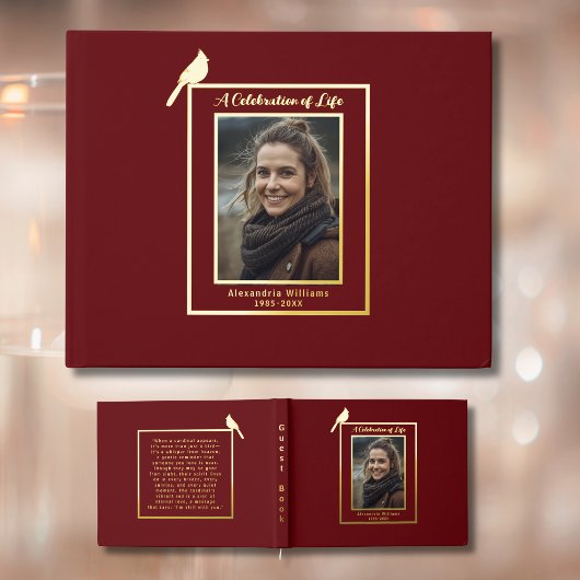 Rode Kardinaal Vogel Echte Folie Begrafenis Gastbo Gastenboek