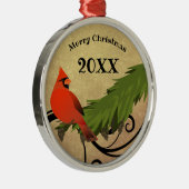 Rode Kardinaal Vogel Gepersonaliseerde Kerstmis Or Metalen Ornament (Rechts)