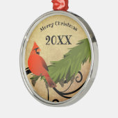 Rode Kardinaal Vogel Gepersonaliseerde Kerstmis Or Metalen Ornament (Links)