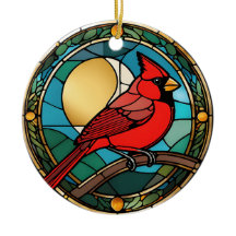 Rode Kardinaal Vogel Glas in lood Kardinaal Memori