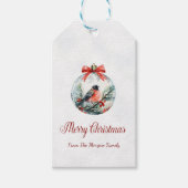 Rode Kardinaal Vogel Holly Berry Ball Kerstmis Cadeaulabel (Voorkant)