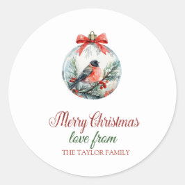 Rode Kardinaal Vogel Holly Berry Ball Kerstmis Ronde Sticker