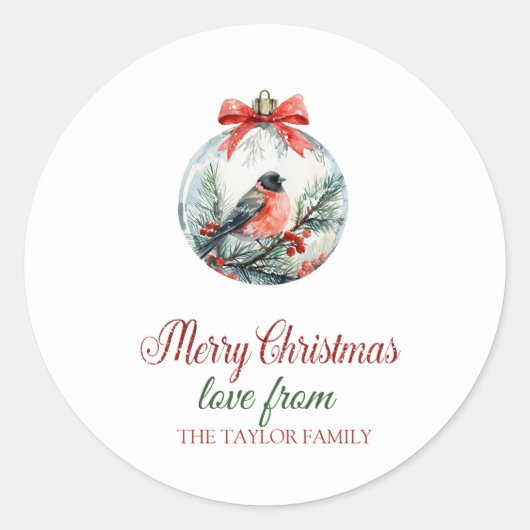 Rode Kardinaal Vogel Holly Berry Ball Kerstmis Ronde Sticker (Voorkant)