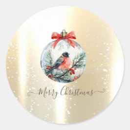 Rode Kardinaal Vogel Holly Berry Ball Kerstmis Ronde Sticker