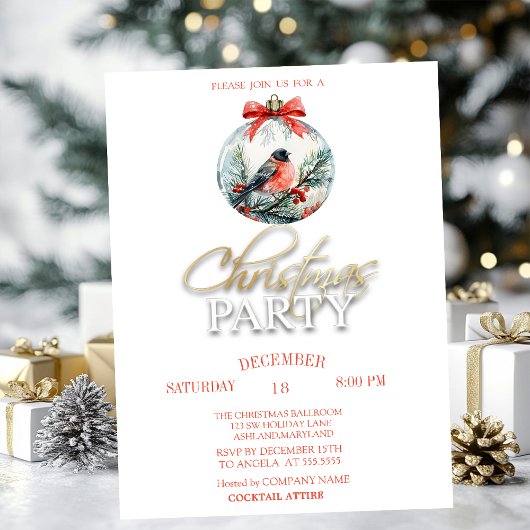 Rode Kardinaal Vogel Holly Berry Ball Uitnodiging