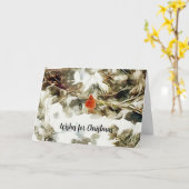 Rode Kardinaal Vogel in Sneeuw takken Kunst Kerst Kaart (Gele Bloem)