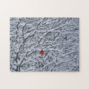 Rode Kardinaal Vogel in Sneeuwboom Winter Art Puzz Legpuzzel