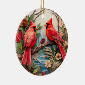 Rode Kardinaal Vogel Kerstmis Gepersonaliseerd Keramisch Ornament (Rechts)