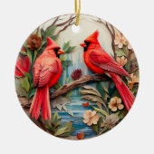 Rode Kardinaal Vogel Kerstmis Gepersonaliseerd Keramisch Ornament (Voorkant)