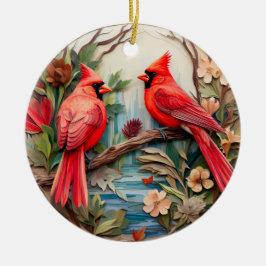 Rode Kardinaal Vogel Kerstmis Gepersonaliseerd Keramisch Ornament