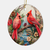 Rode Kardinaal Vogel Kerstmis Gepersonaliseerd Keramisch Ornament (Links)
