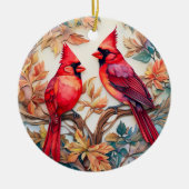 Rode Kardinaal Vogel Kerstmis Gepersonaliseerd Keramisch Ornament (Voorkant)
