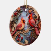Rode Kardinaal Vogel Kerstmis Gepersonaliseerd Keramisch Ornament (Rechts)