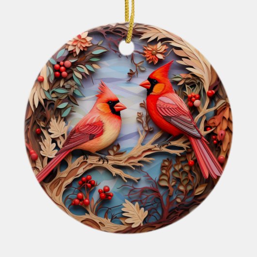 Rode Kardinaal Vogel Kerstmis Gepersonaliseerd Keramisch Ornament (Voorkant)