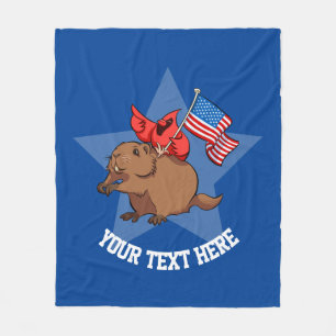 Rode Kardinaal Vogel met Amerikaanse vlag op Groun Fleece Deken
