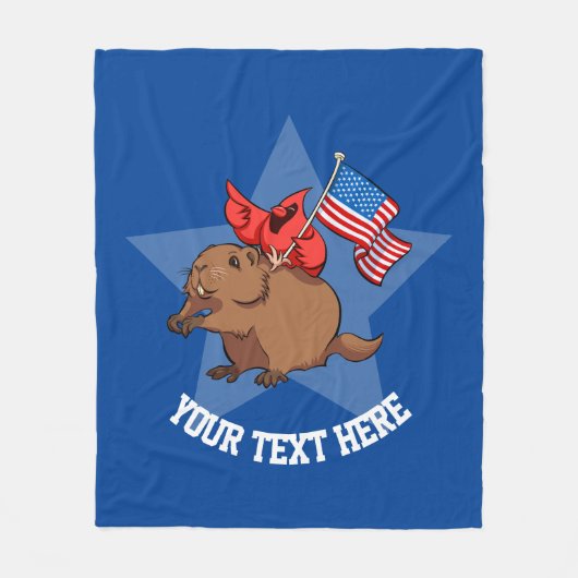 Rode Kardinaal Vogel met Amerikaanse vlag op Groun Fleece Deken (Voorkant)