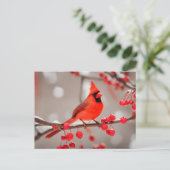 Rode Kardinaal Vogel met Wilde Bosbessen Briefkaart (Staand voorkant)