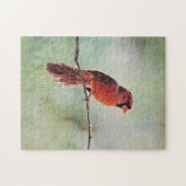 Rode Kardinaal Vogel op een Branch Art Puzzel (Horizontaal)