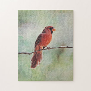 Rode Kardinaal Vogel op een Branch Art Puzzel