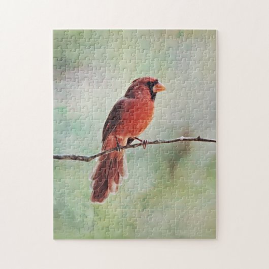 Rode Kardinaal Vogel op een Branch Art Puzzel (Verticaal)