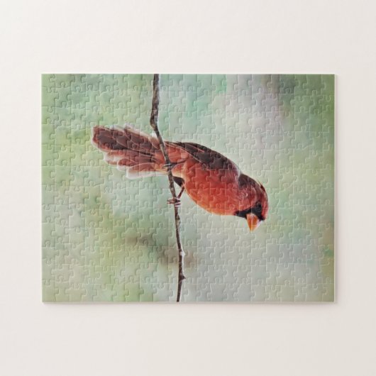 Rode Kardinaal Vogel op een Branch Art Puzzel Legpuzzel (Horizontaal)