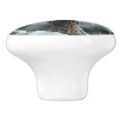 Rode Kardinaal Vogel op een Frozen Birdbath Art Keramische Knop (Zijkant)