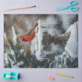 Rode Kardinaal Vogel op een Frozen Birdbath Decoup Tissuepapier (Craft)