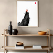 Rode Kardinaal Vogel op Ink Wash Rock - Zen Art Ca Canvas Afdruk