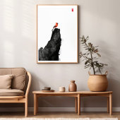 Rode Kardinaal Vogel op Ink Wash Rock - Zen Art Ca Canvas Afdruk